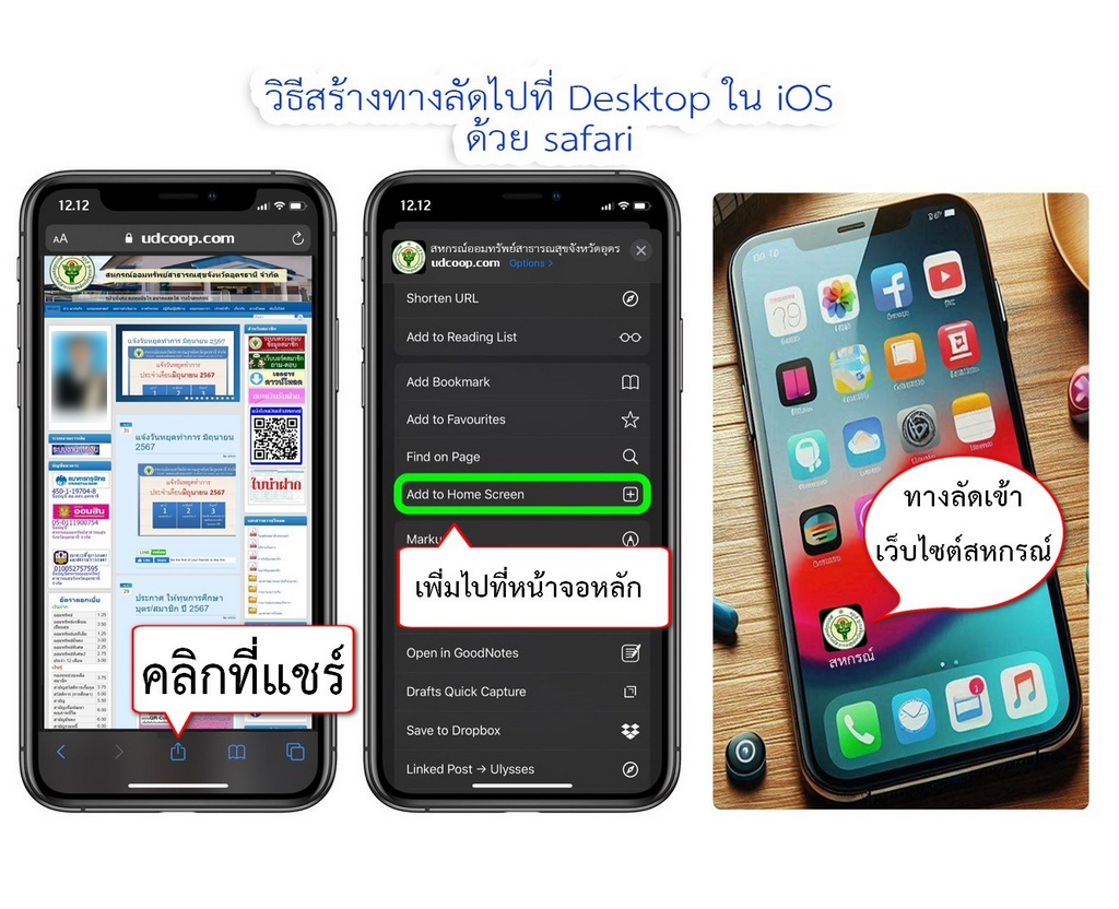 วิธีการสร้างทางลัดไปที่ Desktop บน  iOS